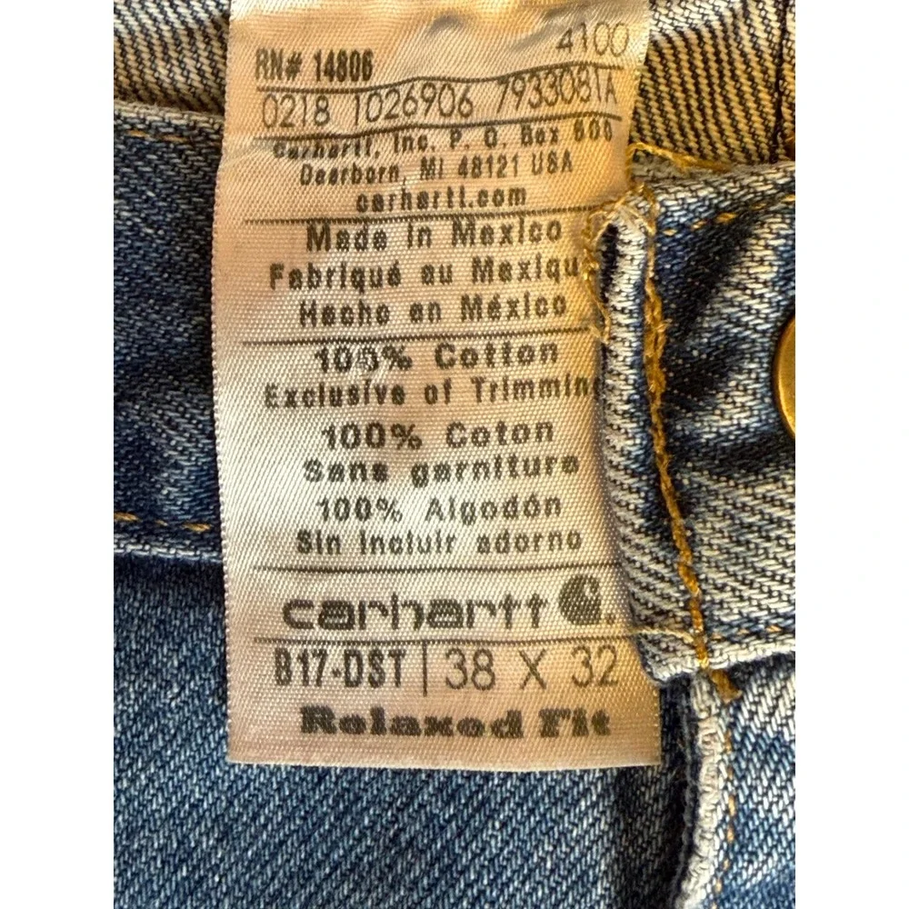 Carhartt Mens Relaxed Fit Straight Leg Jeans Medium Wash Blue Distressed 37x32